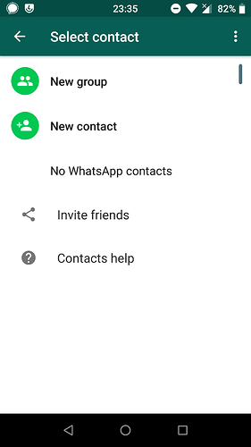 WhatsApp showing an empty contact list