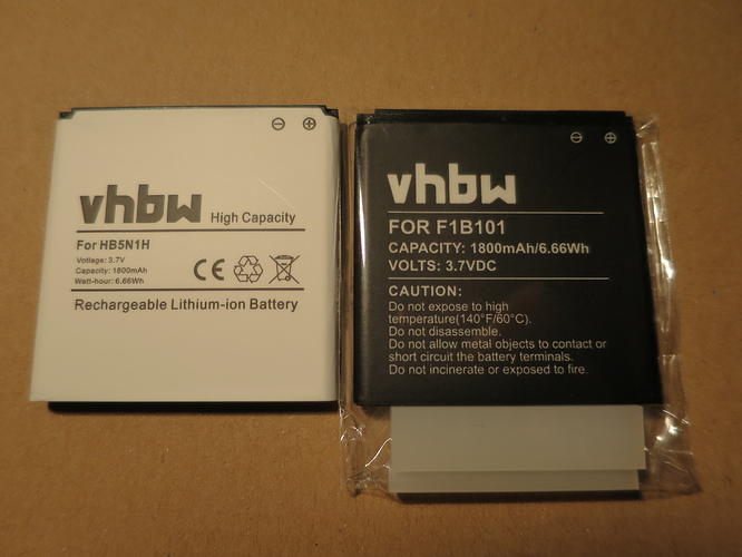 HB5N1 battery next to F1B101 battery by vhbw