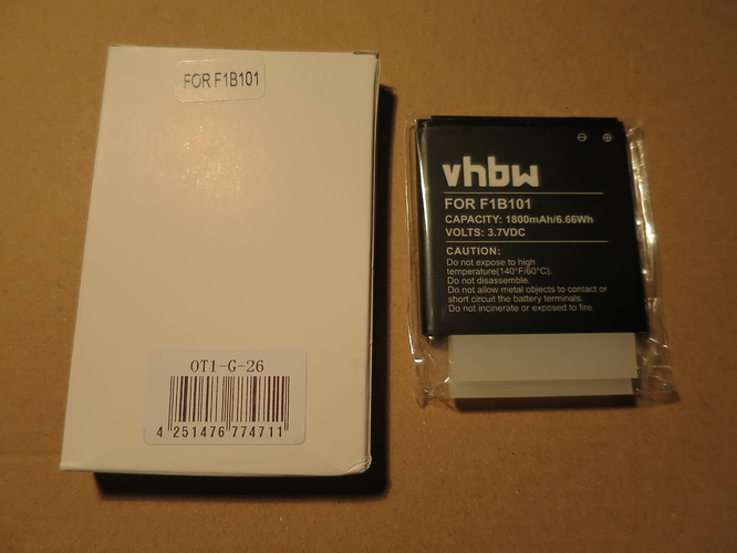 Cardboard box next to F1B101 battery by vhbw