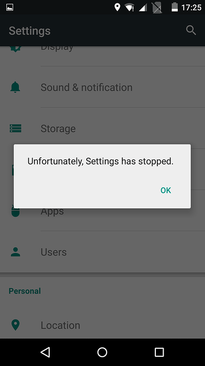 Settings Apps Unfortunately Settings Has Stopped Fp2 Fairphone 4653