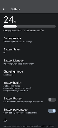 Screenshot Battery Protect switched off