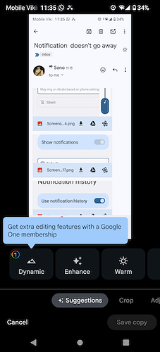 6b> NotificationX After Clicking on pencil > inappropriate publicity "Get extra editing features with a Google One membership" 252x555px