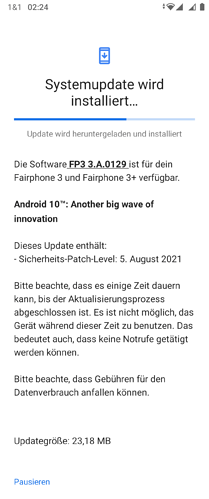 20211003 222421 Fairphone 3 Android 10 Update-Benachrichtigung