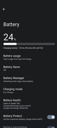 Screenshot Battery Menue Eco Charge and Battery Protect