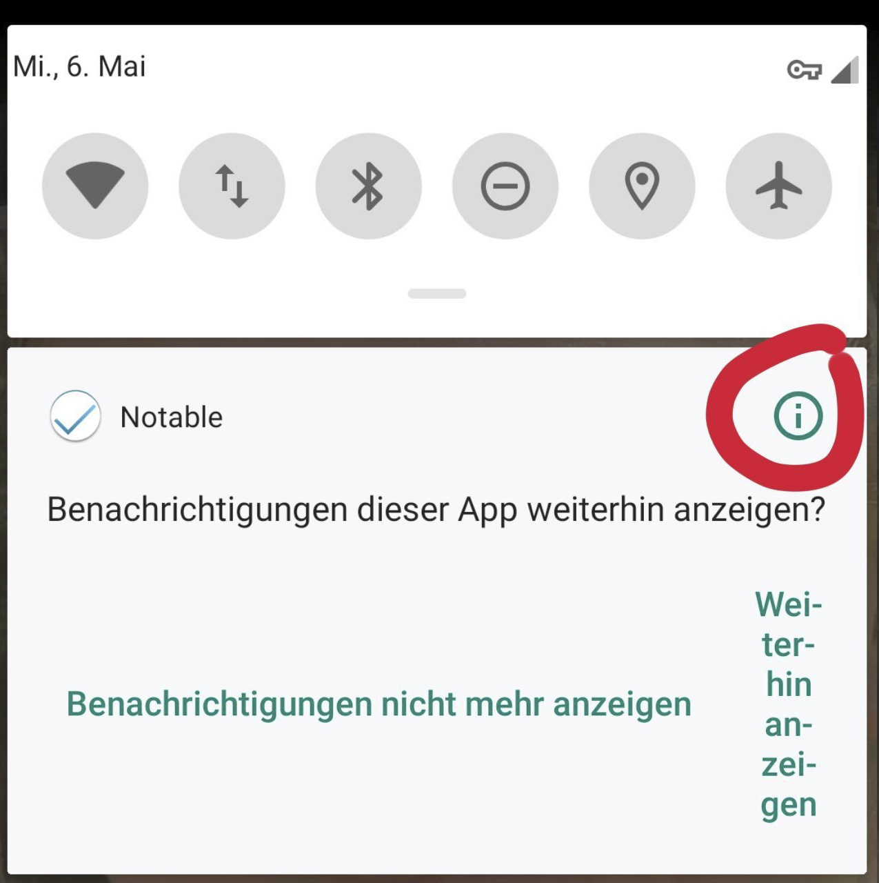 Screenshot of long-pressed Android notification